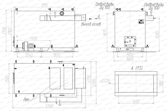 Котел 1.45 МВт без дымососа чертеж